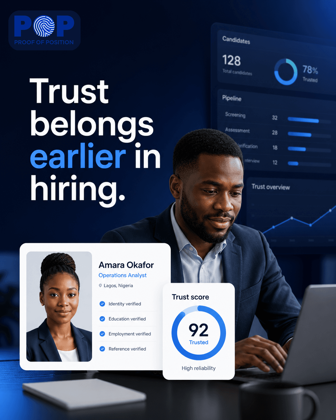 A professional reviewing trust-scored candidates inside POP